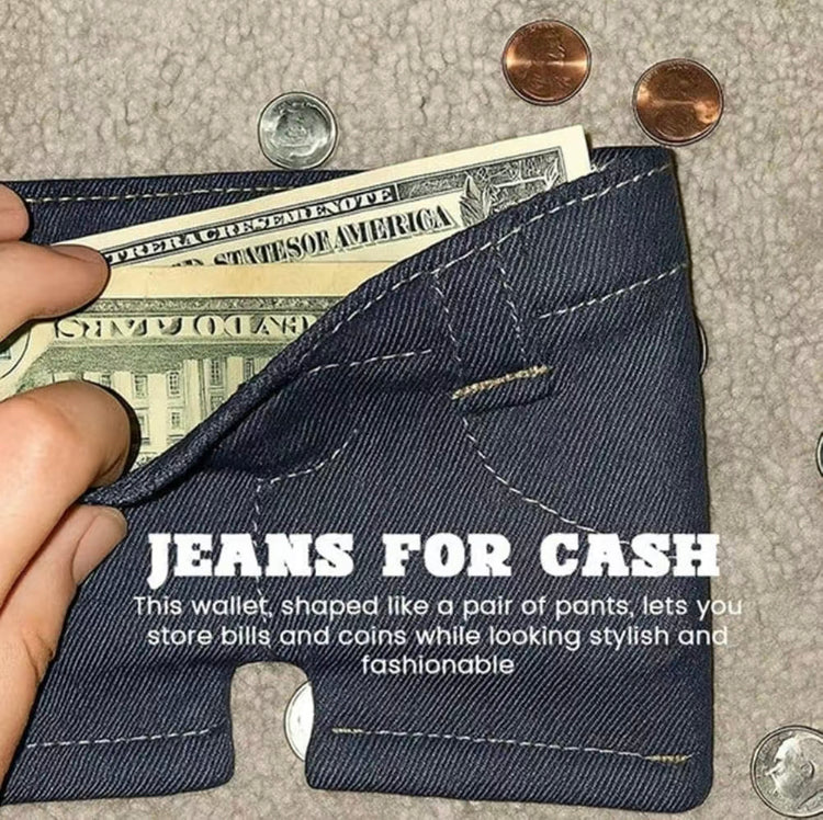Pickoos Pocket Pants Mini jeans Wallet,Slim CompactBifold Pocket Purse,Portable Retro Pants StyleWallets,Funny Folding Card Holder with CardSlots,for Cards Keys or Cash, Small Travel Wallet