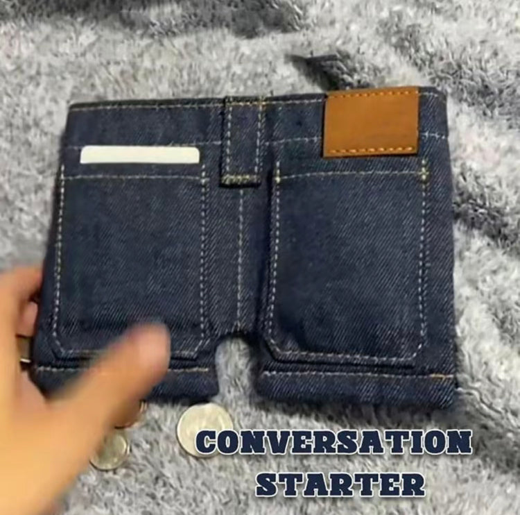 Pickoos Pocket Pants Mini jeans Wallet,Slim CompactBifold Pocket Purse,Portable Retro Pants StyleWallets,Funny Folding Card Holder with CardSlots,for Cards Keys or Cash, Small Travel Wallet